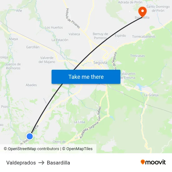 Valdeprados to Basardilla map