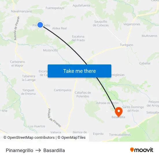 Pinarnegrillo to Basardilla map