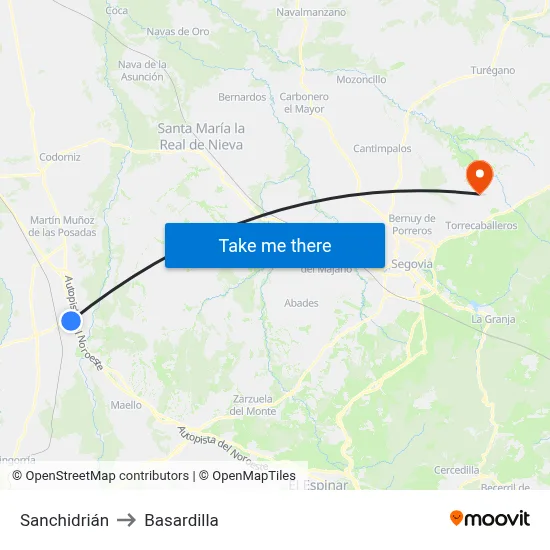 Sanchidrián to Basardilla map