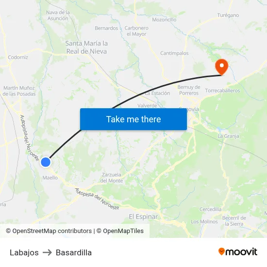 Labajos to Basardilla map