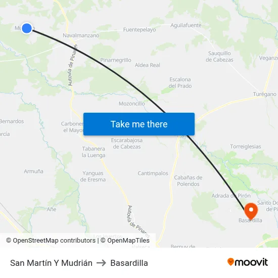 San Martín Y Mudrián to Basardilla map