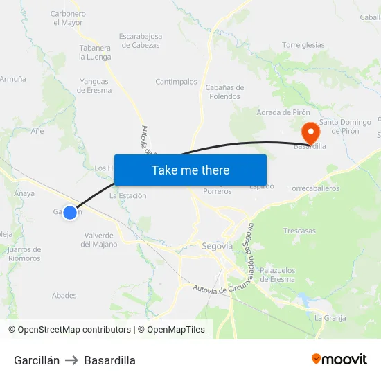 Garcillán to Basardilla map