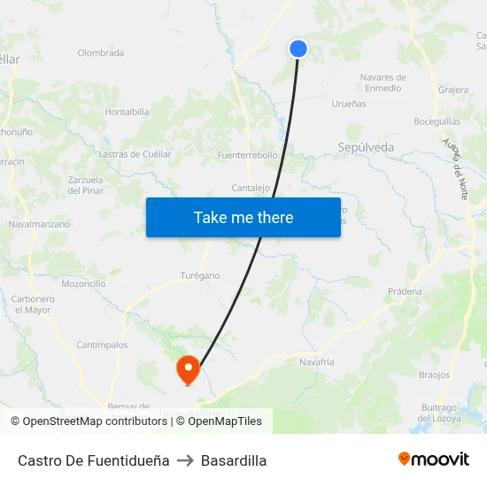 Castro De Fuentidueña to Basardilla map