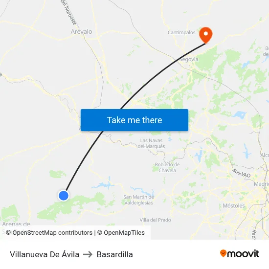 Villanueva De Ávila to Basardilla map