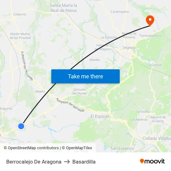 Berrocalejo De Aragona to Basardilla map