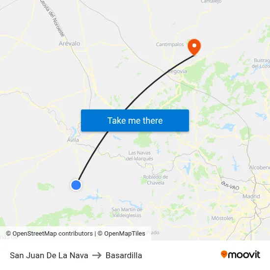 San Juan De La Nava to Basardilla map