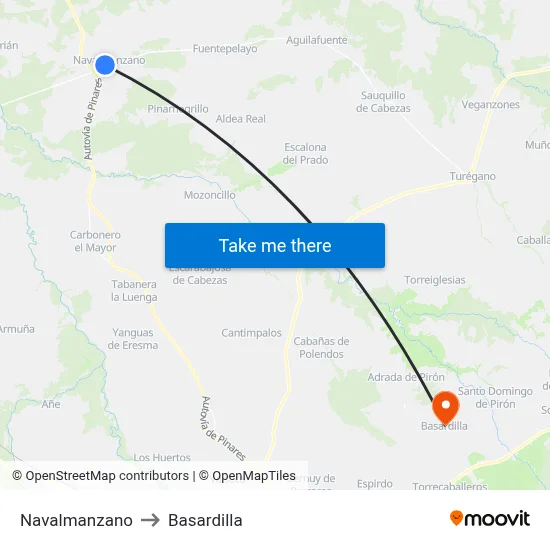 Navalmanzano to Basardilla map
