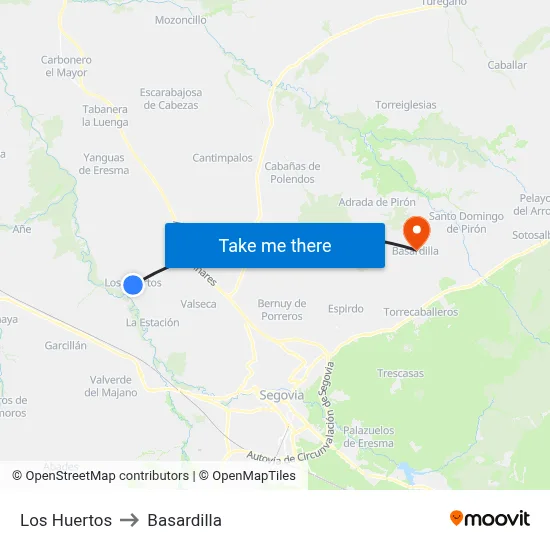 Los Huertos to Basardilla map