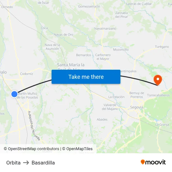 Orbita to Basardilla map