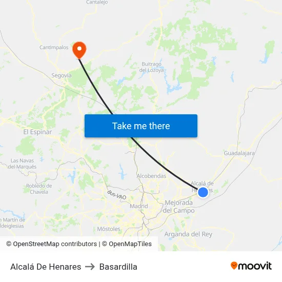 Alcalá De Henares to Basardilla map
