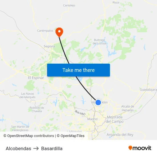 Alcobendas to Basardilla map