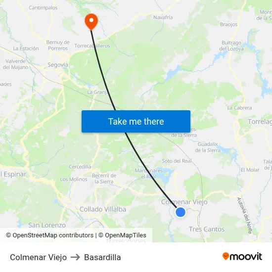 Colmenar Viejo to Basardilla map