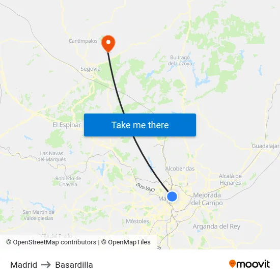 Madrid to Basardilla map