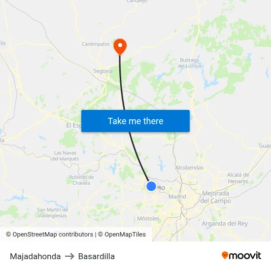 Majadahonda to Basardilla map