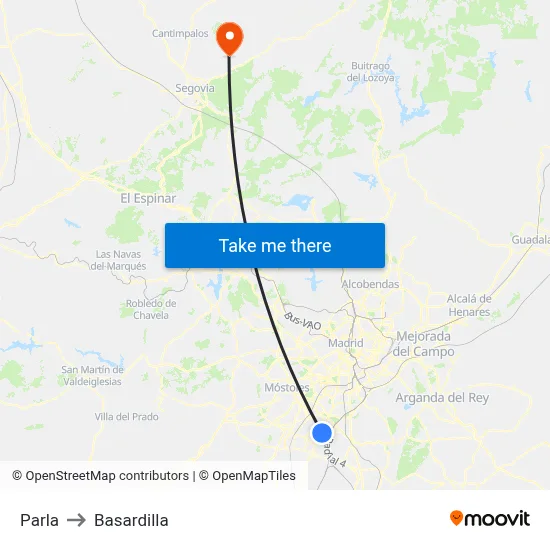 Parla to Basardilla map