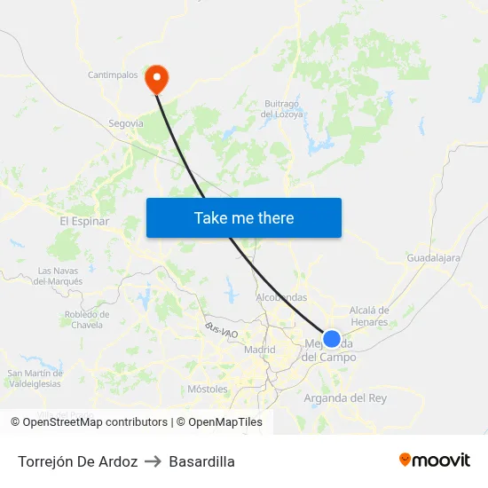 Torrejón De Ardoz to Basardilla map