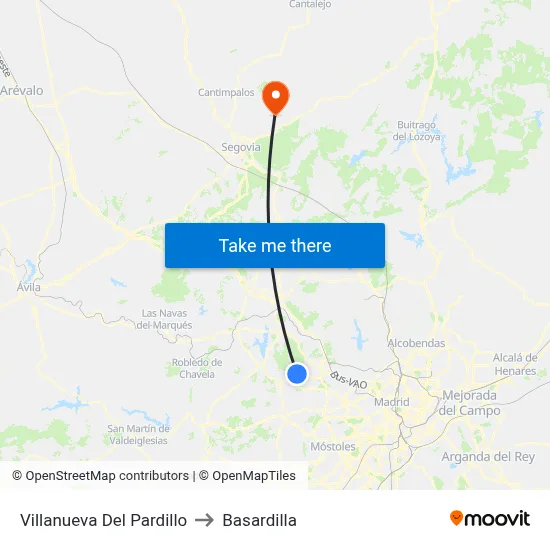 Villanueva Del Pardillo to Basardilla map
