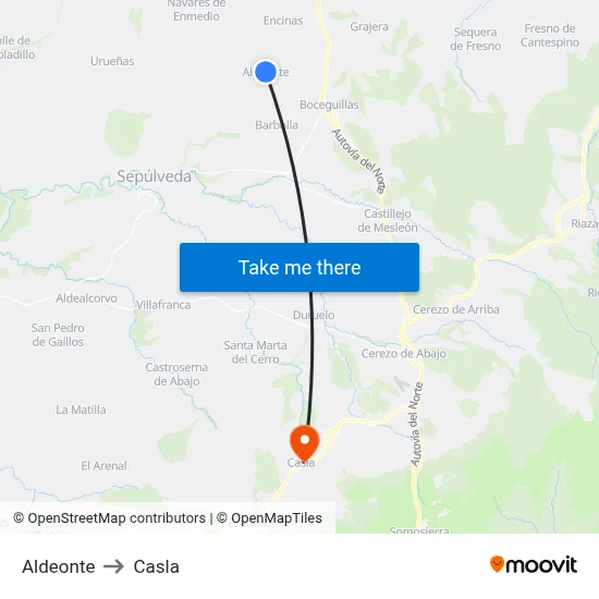 Aldeonte to Casla map