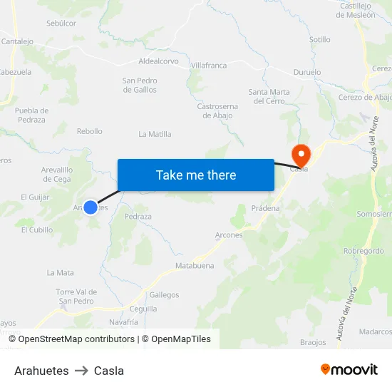 Arahuetes to Casla map