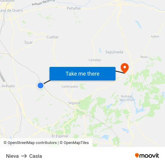 Nieva to Casla map