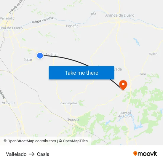 Vallelado to Casla map