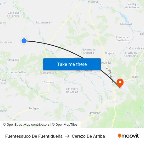 Fuentesaúco De Fuentidueña to Cerezo De Arriba map