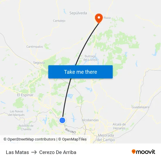 Las Matas to Cerezo De Arriba map