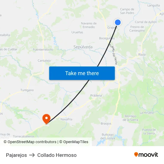 Pajarejos to Collado Hermoso map