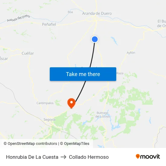 Honrubia De La Cuesta to Collado Hermoso map