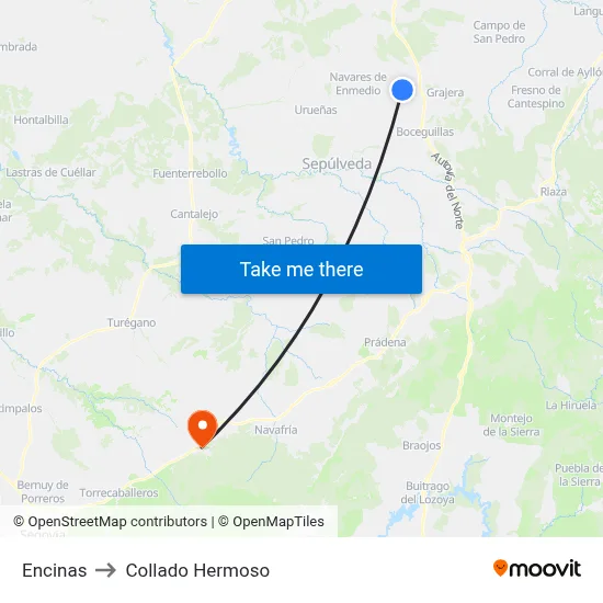 Encinas to Collado Hermoso map