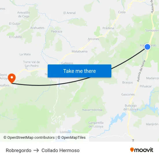 Robregordo to Collado Hermoso map
