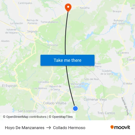 Hoyo De Manzanares to Collado Hermoso map