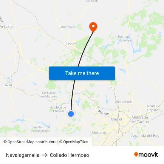 Navalagamella to Collado Hermoso map