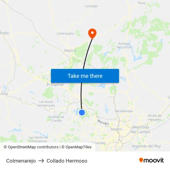 Colmenarejo to Collado Hermoso map