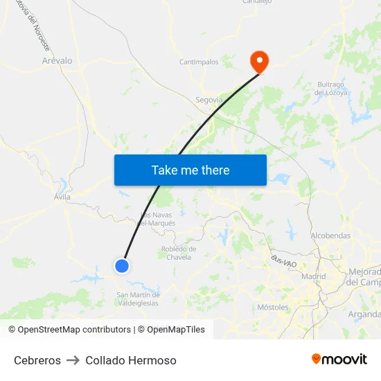 Cebreros to Collado Hermoso map