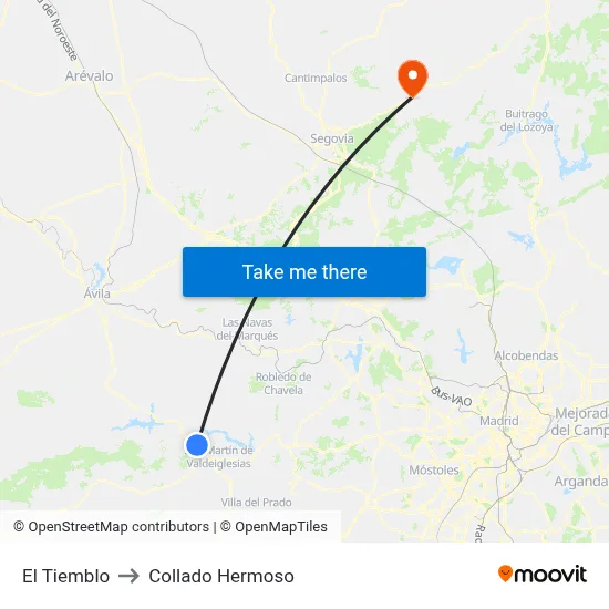 El Tiemblo to Collado Hermoso map