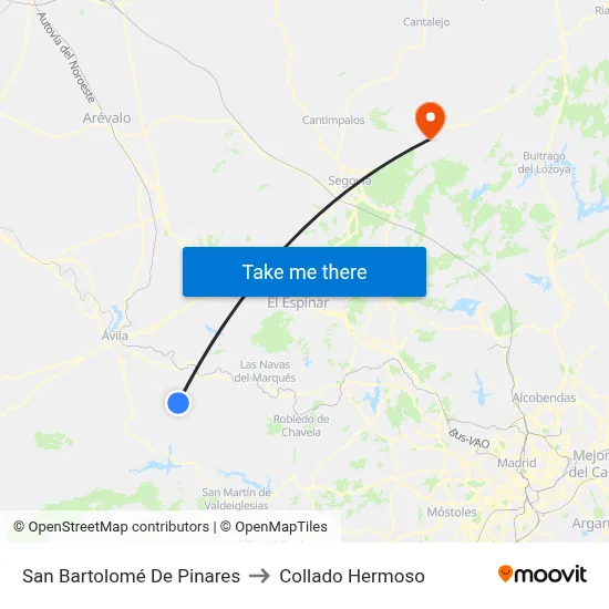 San Bartolomé De Pinares to Collado Hermoso map