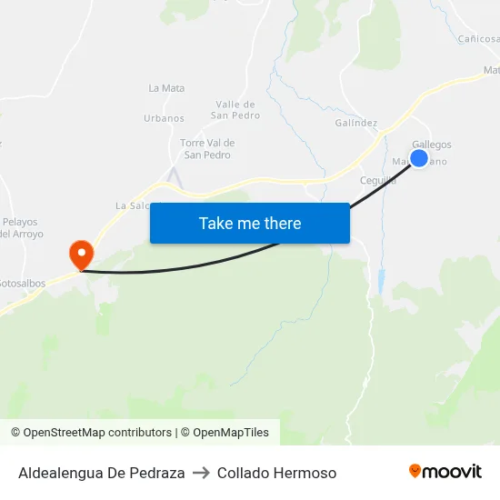 Aldealengua De Pedraza to Collado Hermoso map