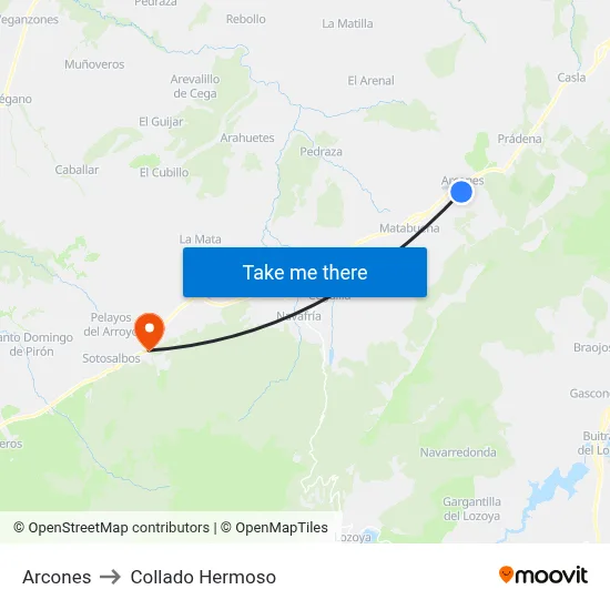 Arcones to Collado Hermoso map