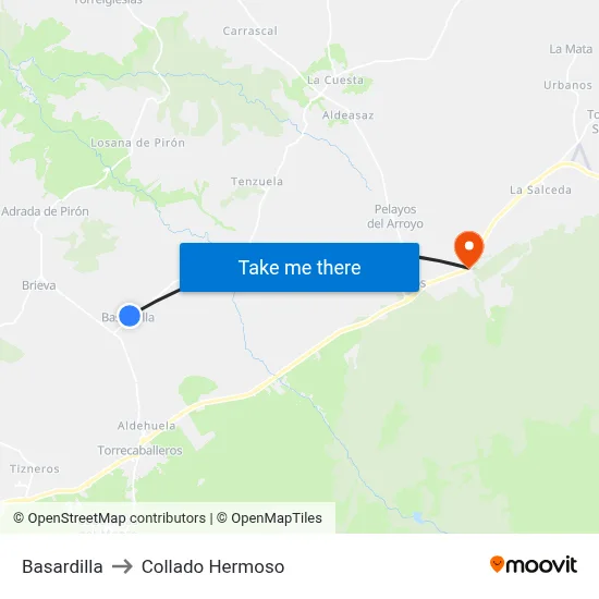 Basardilla to Collado Hermoso map