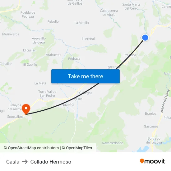 Casla to Collado Hermoso map