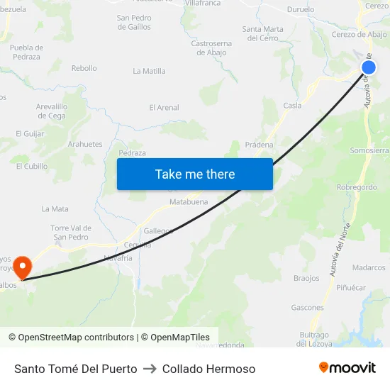Santo Tomé Del Puerto to Collado Hermoso map