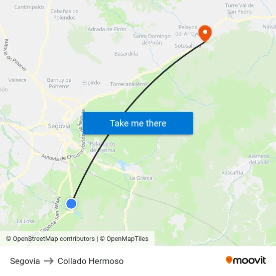 Segovia to Collado Hermoso map