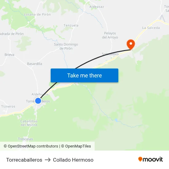 Torrecaballeros to Collado Hermoso map