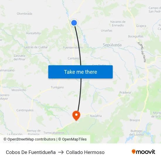 Cobos De Fuentidueña to Collado Hermoso map