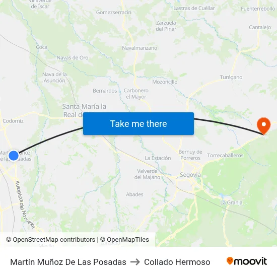 Martín Muñoz De Las Posadas to Collado Hermoso map