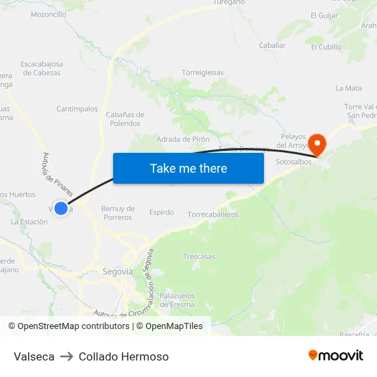 Valseca to Collado Hermoso map