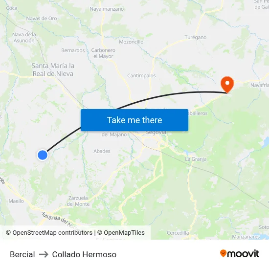 Bercial to Collado Hermoso map