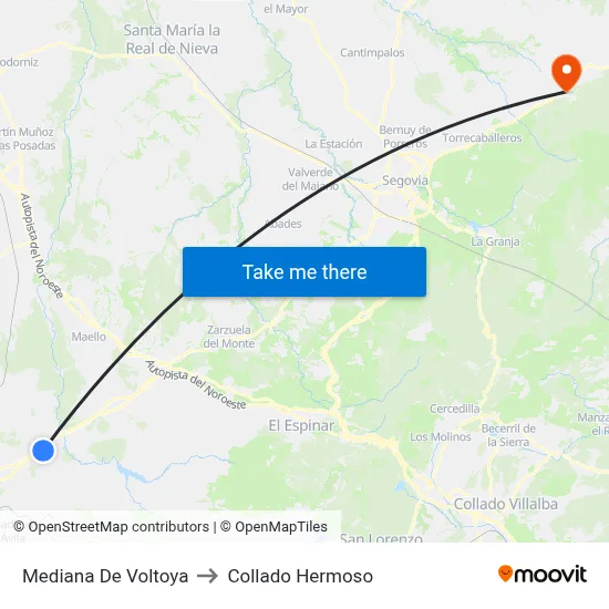 Mediana De Voltoya to Collado Hermoso map