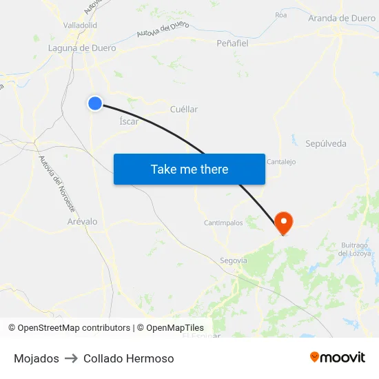 Mojados to Collado Hermoso map